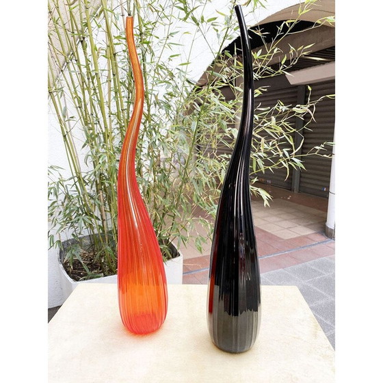 Image 1 of Paire de vases vintage Aria noir et orange de Renzo Stellon par Salvatia, 2009
