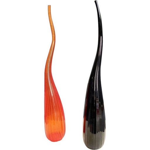 Paire de vases vintage Aria noir et orange de Renzo Stellon par Salvatia, 2009