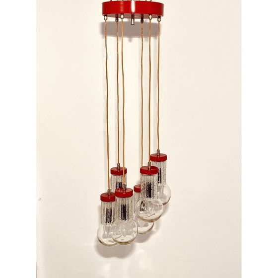Image 1 of 1x Lustre vintage rouge « Cascada » de style Stilnovo, Italie, années 1950