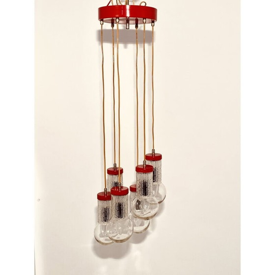 Image 1 of 1x Lustre vintage rouge « Cascada » de style Stilnovo, Italie, années 1950