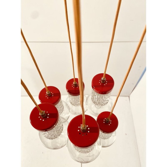 Image 1 of 1x Lustre vintage rouge « Cascada » de style Stilnovo, Italie, années 1950