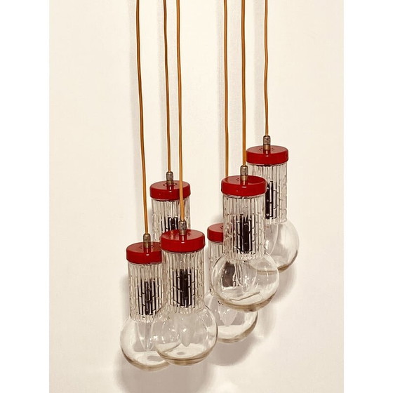 Image 1 of 1x Lustre vintage rouge « Cascada » de style Stilnovo, Italie, années 1950