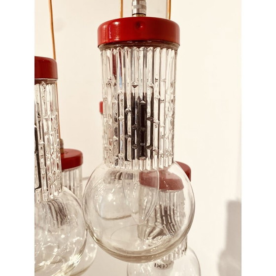 Image 1 of 1x Lustre vintage rouge « Cascada » de style Stilnovo, Italie, années 1950