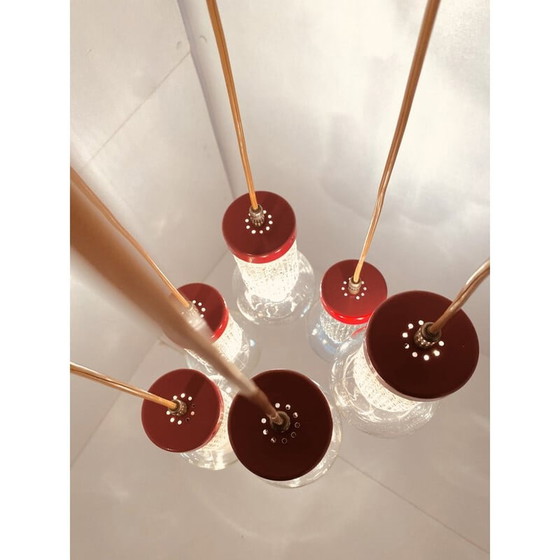 Image 1 of 1x Lustre vintage rouge « Cascada » de style Stilnovo, Italie, années 1950
