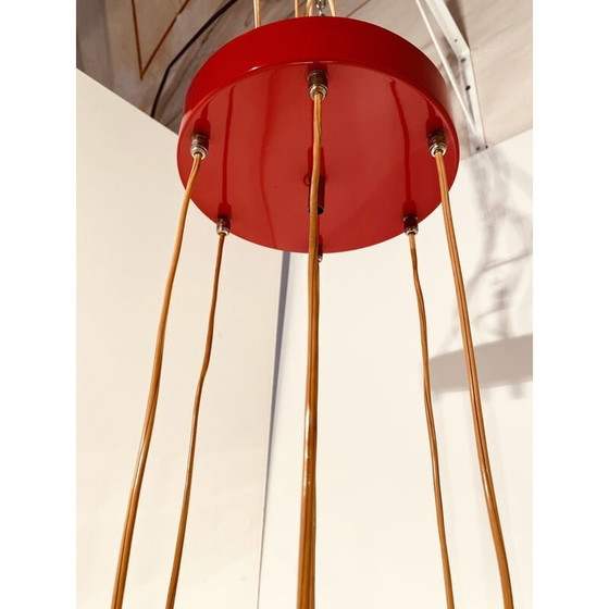 Image 1 of 1x Lustre vintage rouge « Cascada » de style Stilnovo, Italie, années 1950