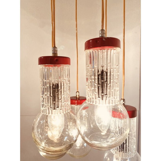 Image 1 of 1x Lustre vintage rouge « Cascada » de style Stilnovo, Italie, années 1950
