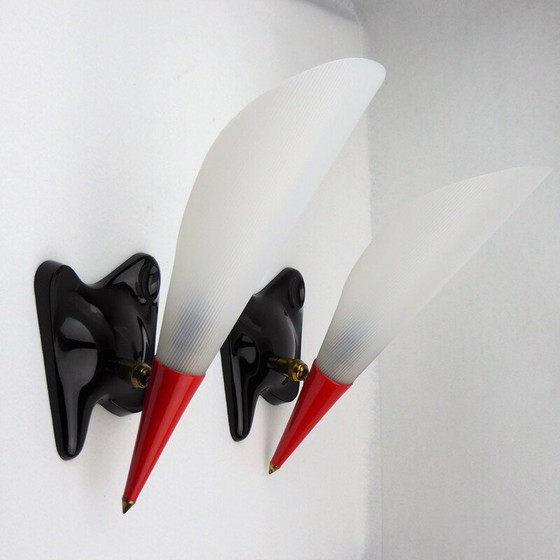 Image 1 of Set de 2 lampes murales vintage en plexiglas rouge et noir