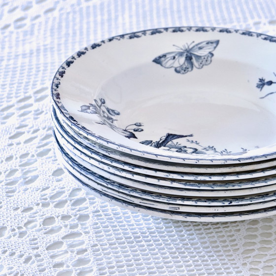 Image 1 of 8 Assiettes Terre De Fer Sarreguemines "Carmen" Aux Papillons