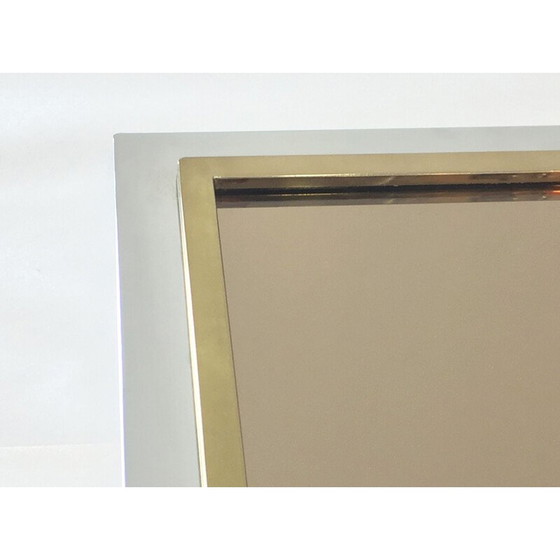 Image 1 of Miroir carré vintage belgo en métal chromé et bronze doré, Belgique 1980