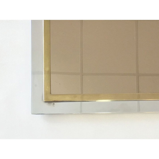 Image 1 of Miroir carré vintage belgo en métal chromé et bronze doré, Belgique 1980