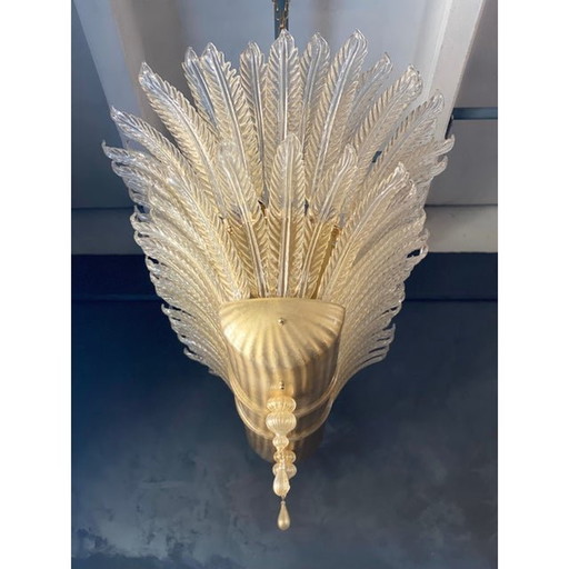 Lustre contemporain en verre de Murano transparent et doré