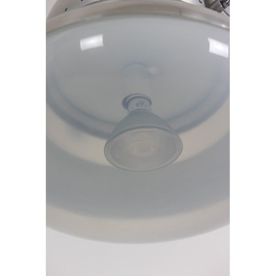 Image 1 of Lampe suspendue circulaire vintage en métal brossé et verre opalin, 1970