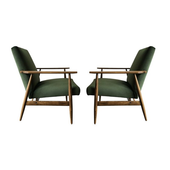 Image 1 of Paire de fauteuils vintage en hêtre et velours vert par Henryk Lis, années 1960