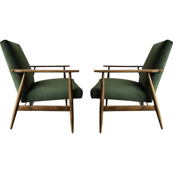 Image 1 of Paire de fauteuils vintage en hêtre et velours vert par Henryk Lis, années 1960
