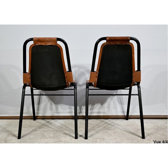 Image 1 of Paire de chaises vintage en métal et cuir, sélectionnées par C. Perriand pour Les Arcs, 1960
