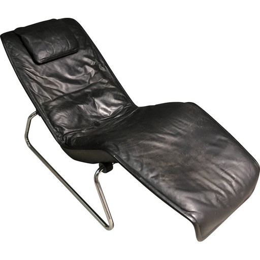 Chaise longue vintage en cuir noir, 1980