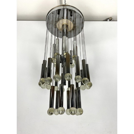 Image 1 of Lustre vintage en verre et chrome par Sciolari, Italie 1960