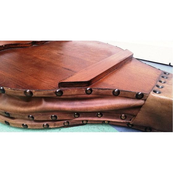 Image 1 of Soufflet de forge vintage en bois et cuir