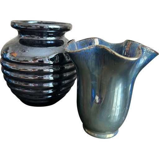 Paire de vases vintage en grès flammé