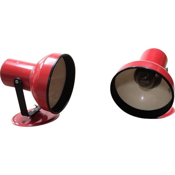 Image 1 of Paire de lampes de table du Mid Century en rouge, Hongrie, années 1970