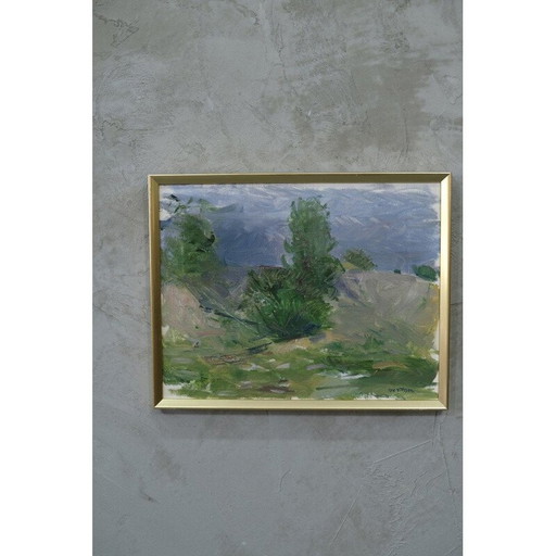 Peinture à l'huile moderniste vintage de Tore Nilsson, Suède 1970