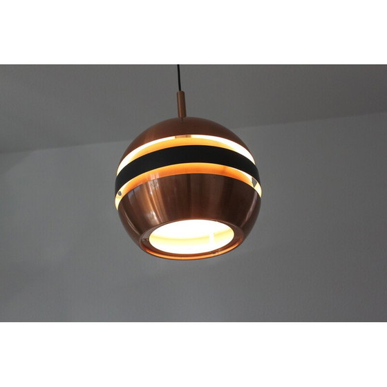 Image 1 of Lampe suspendue boule vintage en cuivre et céramique, Danemark années 1960