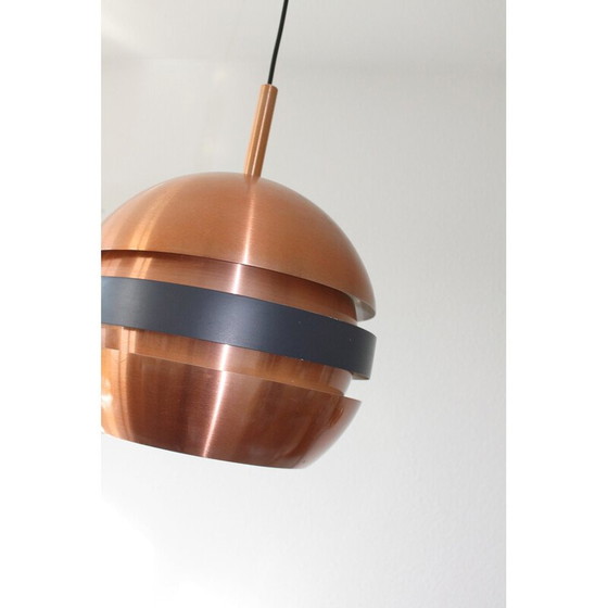 Image 1 of Lampe suspendue boule vintage en cuivre et céramique, Danemark années 1960