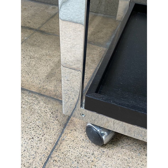 Image 1 of Table de service vintage en acier inoxydable et bois pour Fendi et Trussardi