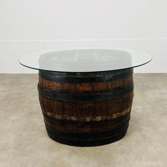 Image 1 of Table Basse Tonneau de Cognac, Bois et Verre