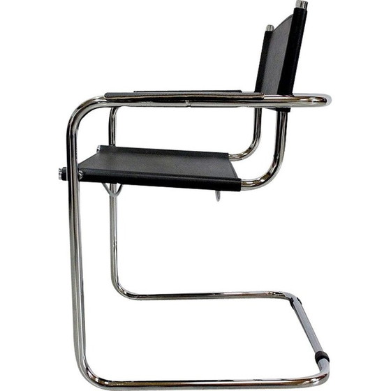 Image 1 of Fauteuil vintage en cuir noir et métal chromé de Matteo Grassi, 1970
