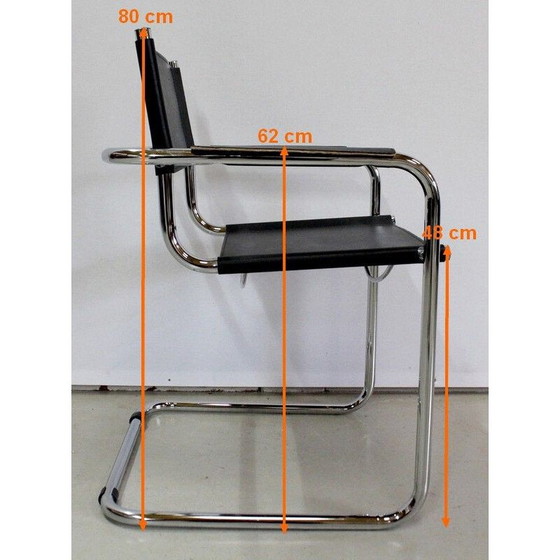 Image 1 of Fauteuil vintage en cuir noir et métal chromé de Matteo Grassi, 1970