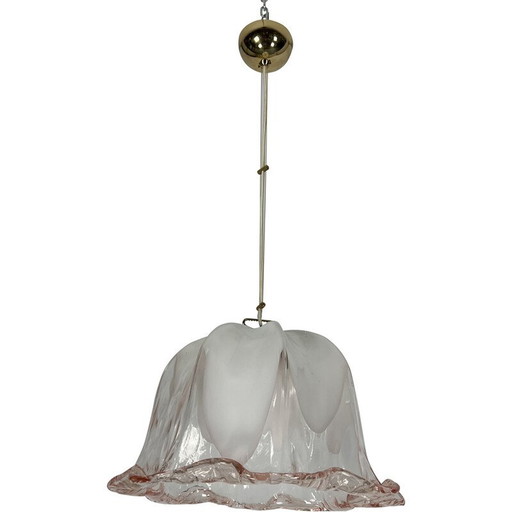 Lustre vintage La Murrina en verre de Murano rose et blanc, Italie 1970