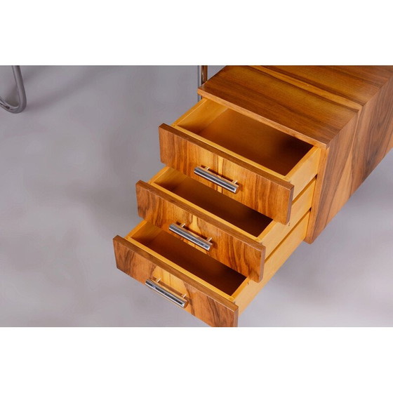 Image 1 of Bureau vintage en noyer et acier chromé par André Lurcat, Tchécoslovaquie 1930