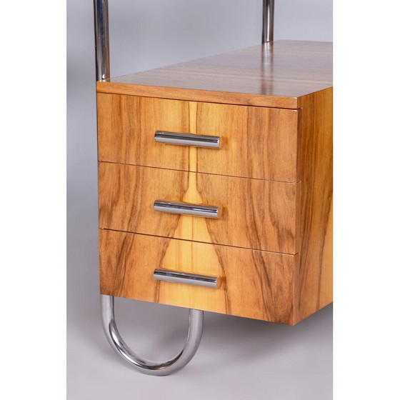 Image 1 of Bureau vintage en noyer et acier chromé par André Lurcat, Tchécoslovaquie 1930