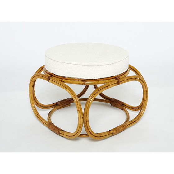 Image 1 of Canapé italien vintage à 3 places et repose-pieds en bambou et laine, années 1960