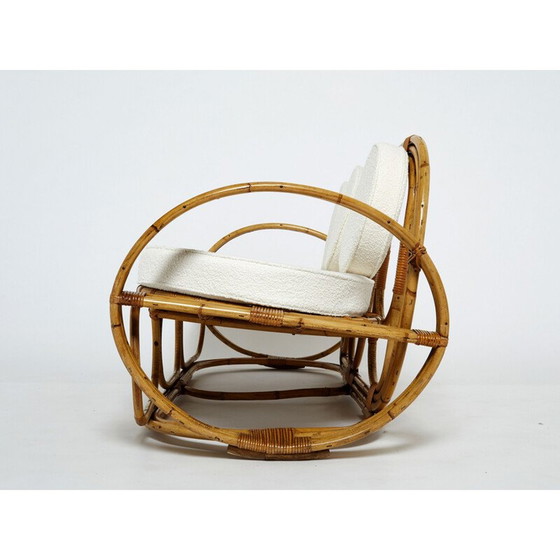 Image 1 of Canapé italien vintage à 3 places et repose-pieds en bambou et laine, années 1960