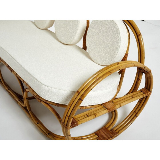 Image 1 of Canapé italien vintage à 3 places et repose-pieds en bambou et laine, années 1960