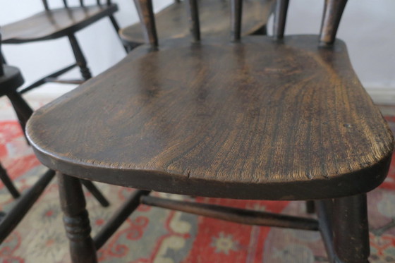 Image 1 of Ensemble de 4 chaises de salle à manger anciennes en chêne patiné, 19e siècle