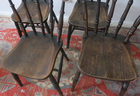 Image 1 of Ensemble de 4 chaises de salle à manger anciennes en chêne patiné, 19e siècle
