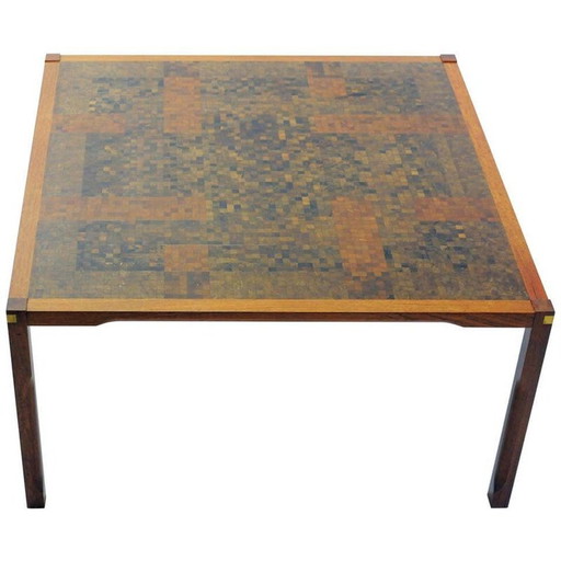 Table basse vintage en padouk avec mosaïque par Rolf Middelboe et Gorm Lindum Larsen, 1970