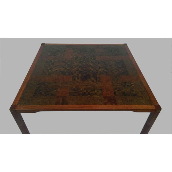Image 1 of Table basse vintage en padouk avec mosaïque par Rolf Middelboe et Gorm Lindum Larsen, 1970