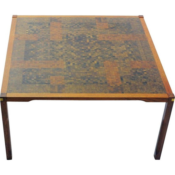Image 1 of Table basse vintage en padouk avec mosaïque par Rolf Middelboe et Gorm Lindum Larsen, 1970