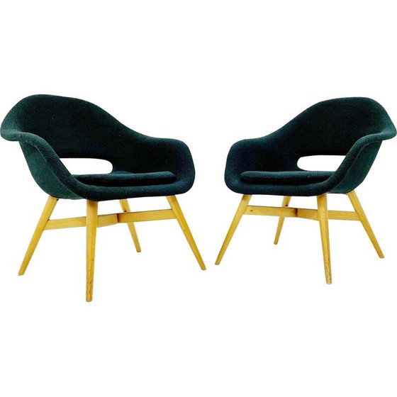 Image 1 of Paire de fauteuils vintage en tissu vert par Miroslav Navratil, Tchécoslovaquie 1960