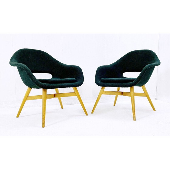 Image 1 of Paire de fauteuils vintage en tissu vert par Miroslav Navratil, Tchécoslovaquie 1960