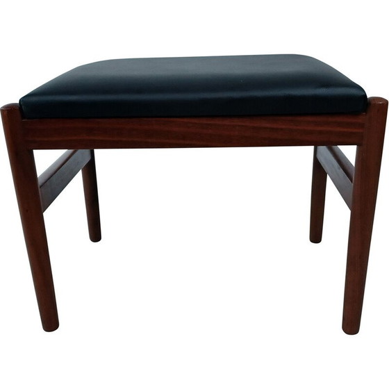 Image 1 of Repose-pieds vintage danois en teck recouvert de cuir noir, années 1960