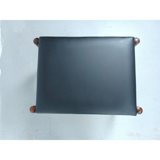 Image 1 of Repose-pieds vintage danois en teck recouvert de cuir noir, années 1960