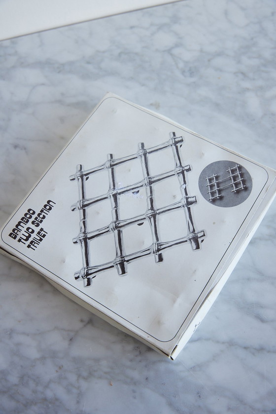 Image 1 of Dessous de plat extensible en faux bambou plaqué argent