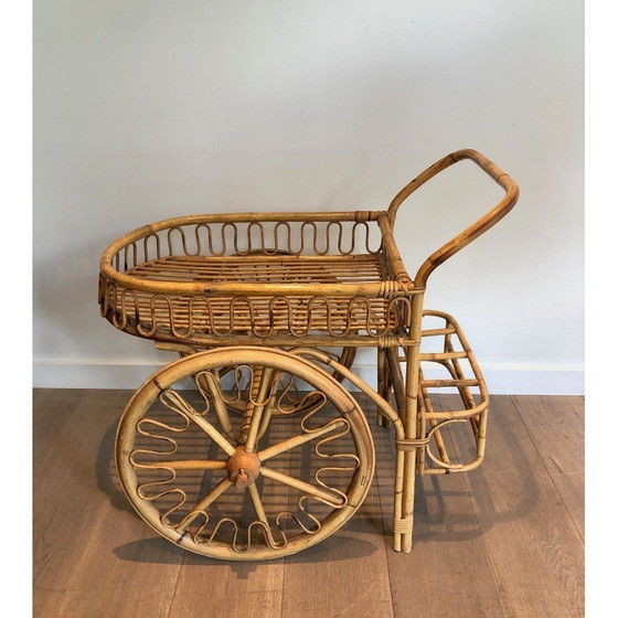 Image 1 of Chariot vintage en rotin par Audoux Minet, France 1970