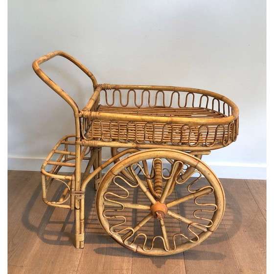 Image 1 of Chariot vintage en rotin par Audoux Minet, France 1970