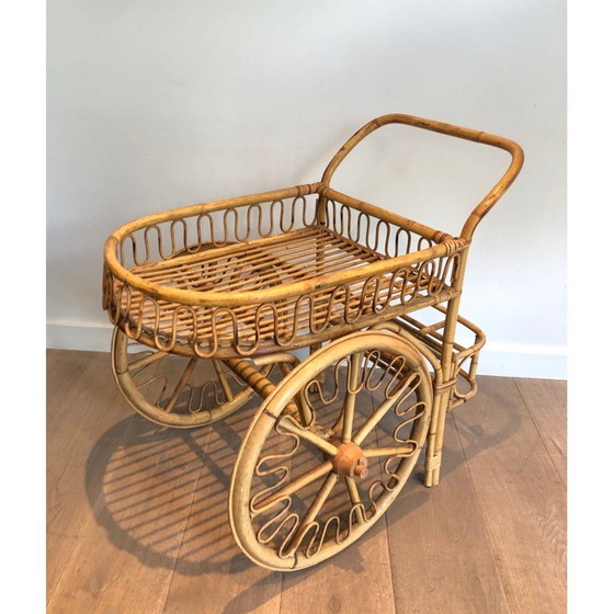 Image 1 of Chariot vintage en rotin par Audoux Minet, France 1970